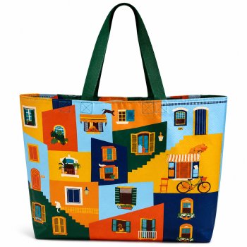 Bolsa Sacola Reutilizável Estampa Casa Colorido